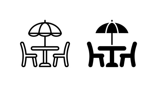 Outdoor Cafe Table and Chairs Icons, Patio Furniture Set, Restaurant Seating