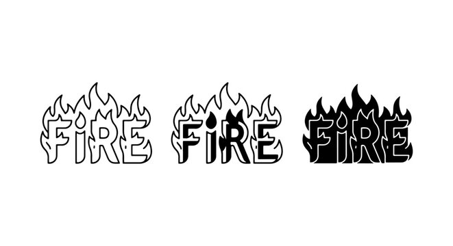 Fire Text Vector Set, Flames Word Graphics, Hot Burning Word Art