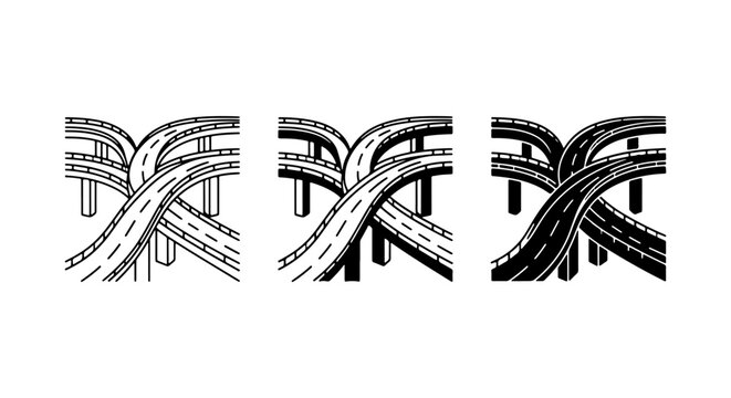 Interstate Highway Interchange Icons, Freeway Junction Vector Art, Road Network Graphics