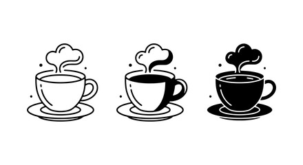 Obraz premium Hot Coffee Cup Icons, Steaming Beverage Vector Set, Morning Drink Graphics