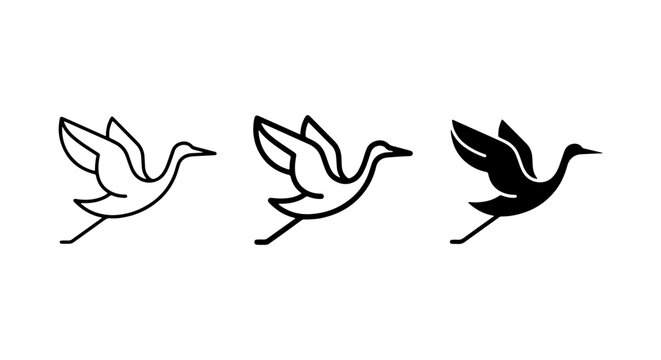 Elegant Crane Icons, Flying Bird Vector Art, Minimalist Wildlife Graphics