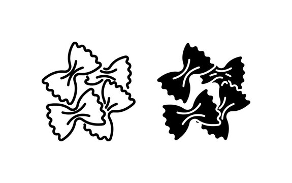 Bowtie Pasta Icons, Farfalle Shapes, Italian Food Vector Graphics