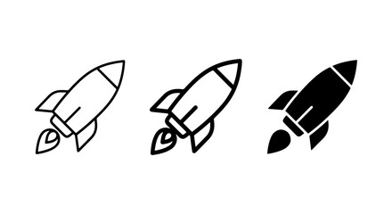 Rocket Ship Icons Set: Outline, Filled, and Silhouette Launch Vectors © Karim