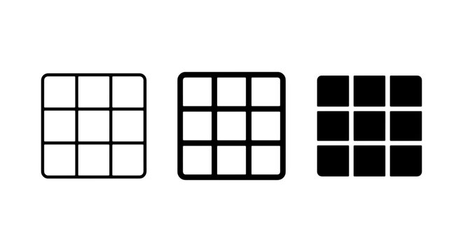 Grid Icons Set, 3x3 Matrix Layout, Simple Square UI Elements