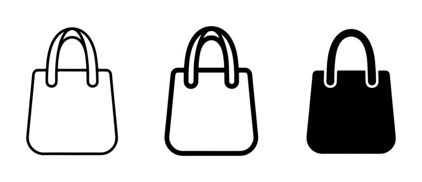 Tote Bag Icons, Shopping Bag Vector Set, Outline and Solid Fill Styles for Retail and E-commerce Design