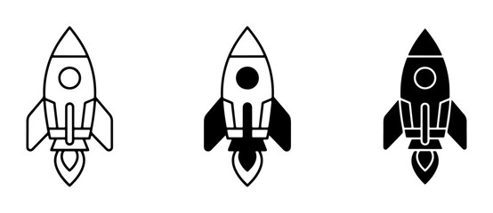 Rocket Ship Icons, Spacecraft Vector Graphics, Launch Symbols, Cosmic Exploration, Futuristic Transport, Set of 3 © Farhanaz