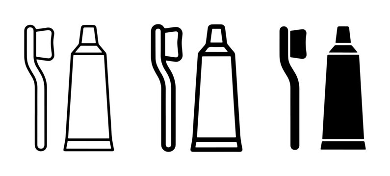 Toothbrush and Toothpaste Icons, Dental Hygiene Set, Oral Care Essentials, Simple Vector Graphics for Health and Wellness