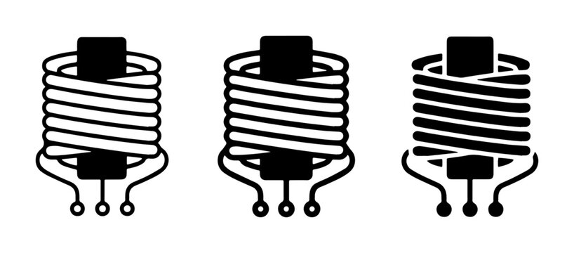 Inductor Coil Set, Electronic Component Icons, Electrical Circuit Elements, Magnetic Field Devices, Technology Symbols