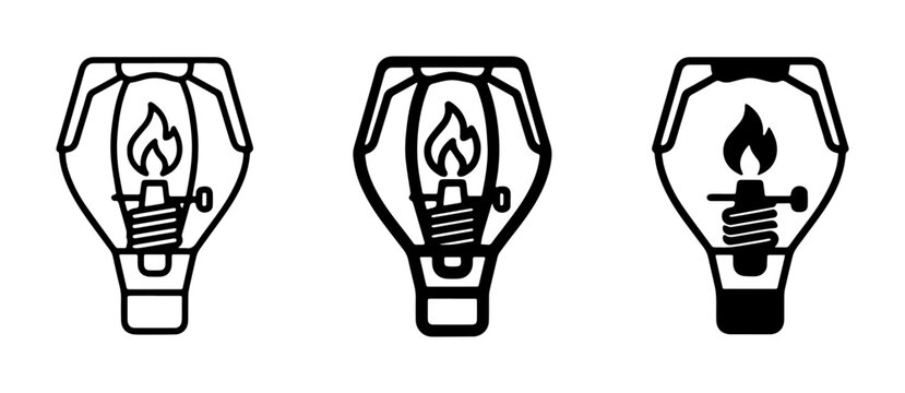 Camping Lantern Icons, Outdoor Illumination Symbols, Flame Light Graphics, Travel Gear Vector Set, Emergency Lighting Elements