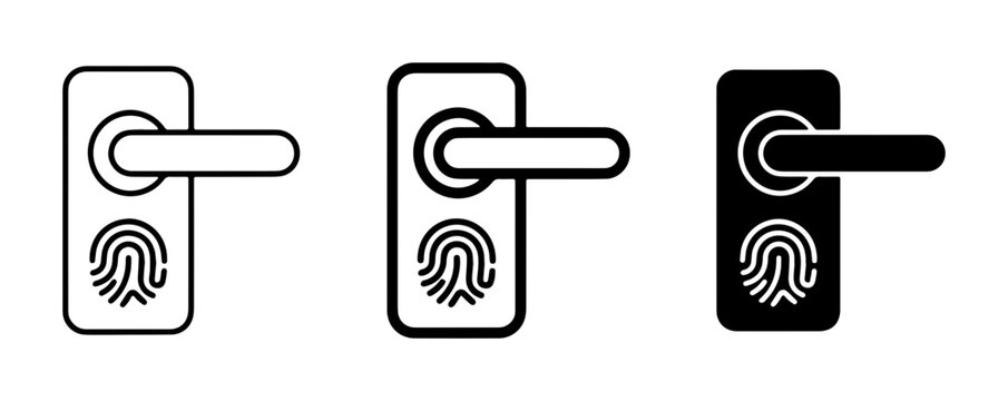 Smart Door Lock Icons, Biometric Access, Fingerprint Scanner Security, Digital Handle Technology, Modern Home Security Vector Set