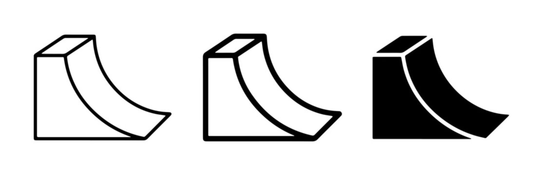 Corner Ramp Icons, Skateboarding Quarter Pipe Symbols, Abstract Geometric Shapes for Sports and Recreation