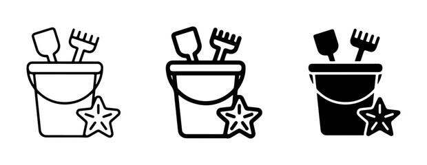 Beach Bucket and Spade Icons, Starfish Collection, Summer Play Set, Vector Graphics for Seaside Fun © Jannatul