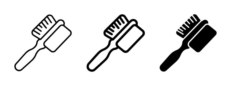 Set of three cleaning brushes, grooming tools, and cleaning accessories icons. Vector illustrations.