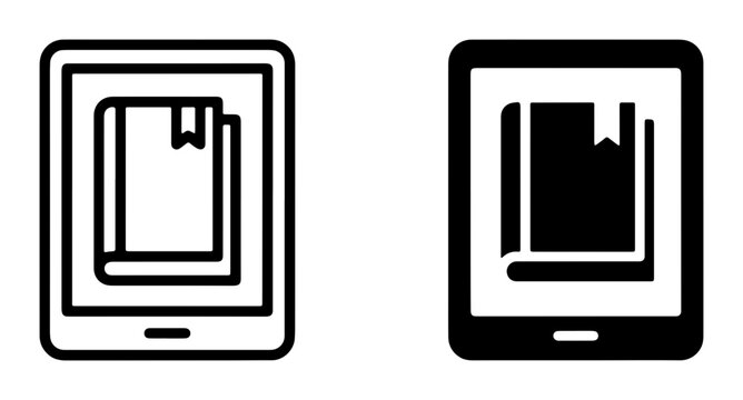 Ebook Reader Icons, Digital Library Symbols, Online Learning Interface Elements, Tablet Book Display Graphics