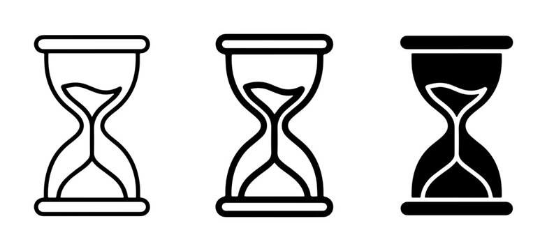 Hourglass Icons, Time Measurement Symbols, Sand Timer Graphics, Countdown Clocks, Vintage Timekeeping Devices, Set of 3