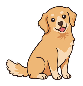 Friendly Golden Retriever Cartoon Sitting Happily