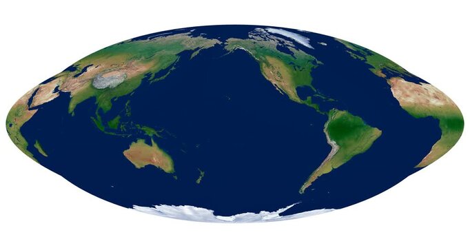World Map. Goode homolosine projection animation. High detail physical map. Longitude rotation.