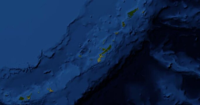 Okinawa Island on Globe. Zoom into the island with Earth spinning in space. Locating position on high detail physical world map. Elements of this image furnished by NASA.