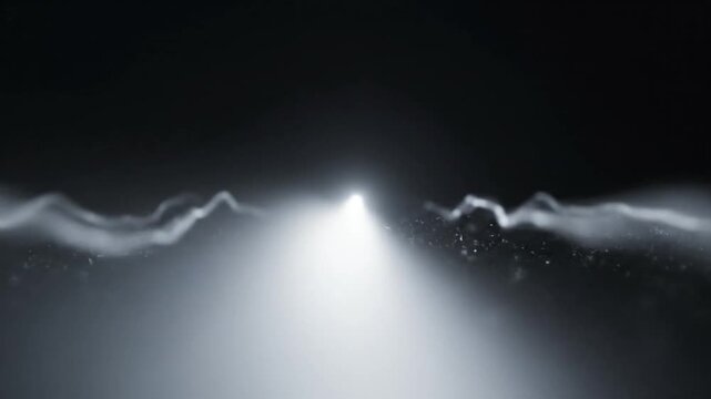 Dynamic Digital Light Beam Illuminating an Abstract Path Through Hazy Particles in a Futuristic Technological Landscape