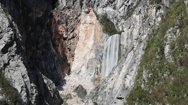 Boka Waterfall (Slap Boka), tallest and most powerful waterfall in Slovenia, boasting a total height of 144 meters (472 feet) and a width of 18 meters (59 feet). Located in Soča Valley Bovec Kobarid