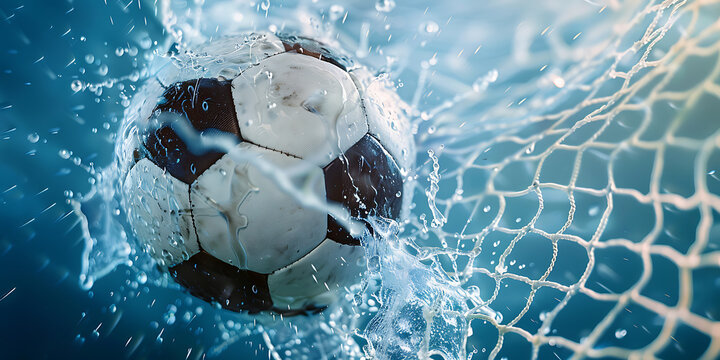 soccer ball splashing into water net isolated on transparent background