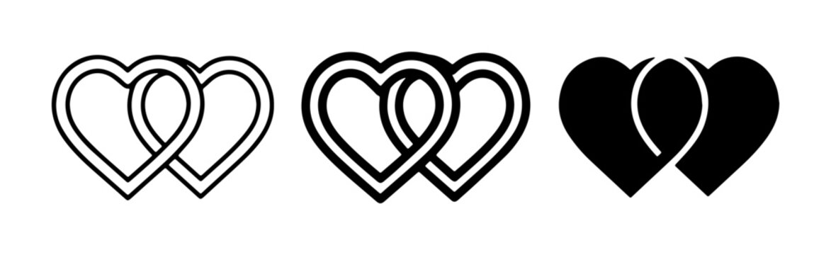Interlocking Hearts Vector Icons, Love Symbol Graphics, Romantic Design Elements, Wedding & Valentine's Day Icons