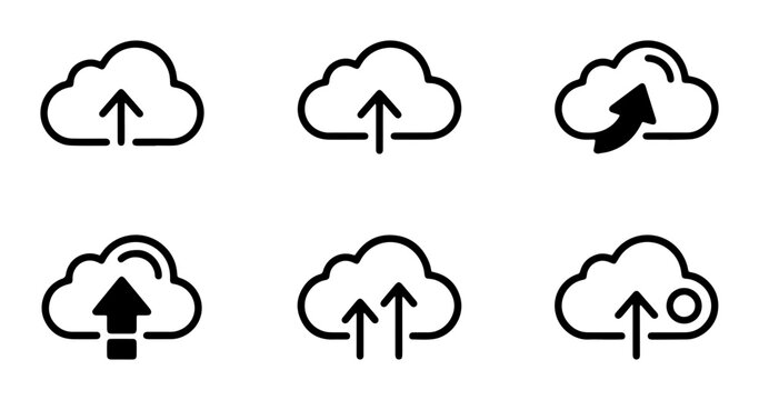 Cloud Upload Icons, Data Transfer Symbols, Digital Storage Vector Set, Network Connectivity Graphics, Cloud Computing Icons