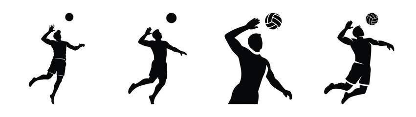 Collection of black summer beach volleyball player silhouette simple vector icon set and summer icons concept. © Shilpy