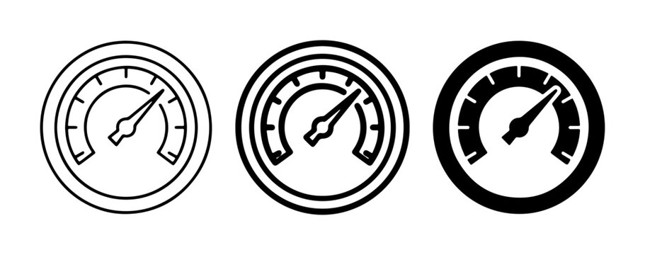 Speedometer Icons Set, Gauge Meter Vector Graphics, Performance Indicator Symbols for Business and Technology Applications