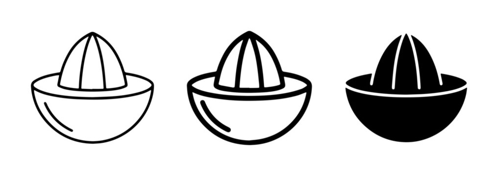 Citrus Juicer Icons Set, Manual Fruit Press Vector Graphics, Kitchen Tool Illustrations