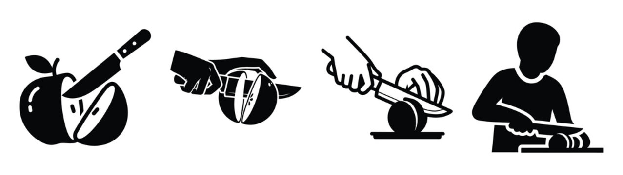 Collection of black summer fruit cutting silhouette simple vector icon set and summer icons concept.