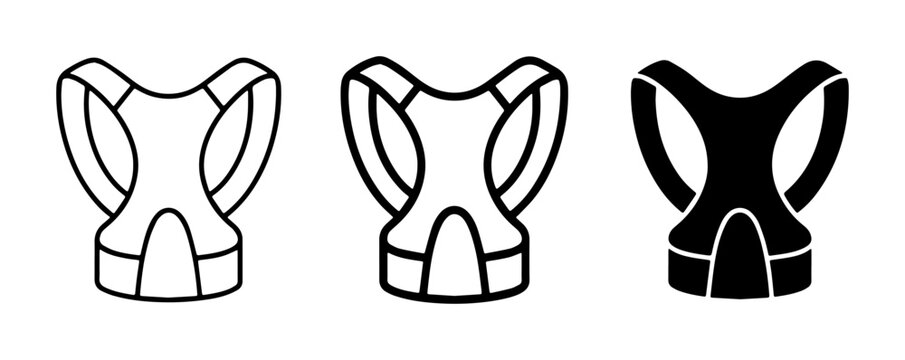 Posture Corrector Icons, Back Support Braces, Spinal Alignment Symbols. Set of 3 Vector Illustrations for Health and Wellness.