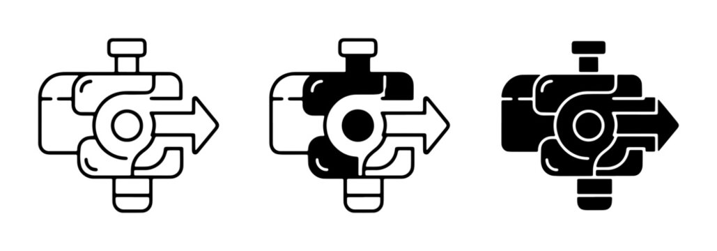 Industrial Pump Icons, Fluid Flow Symbols, Mechanical Equipment Vector Graphics, Engineering Components Set