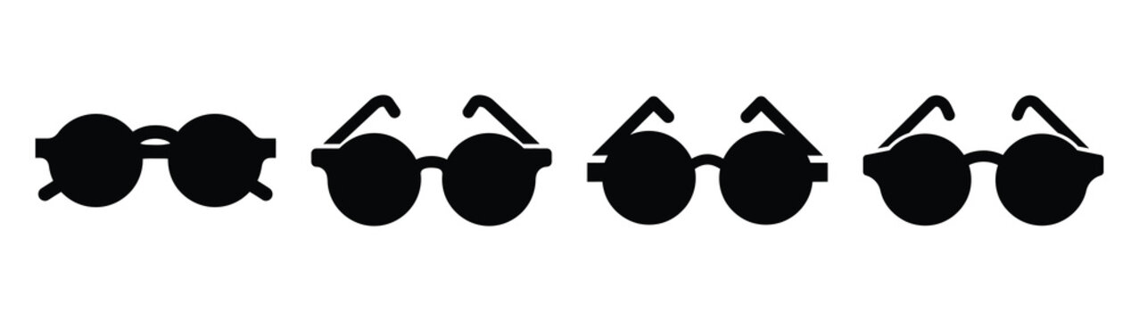 Collection of black summer round sunglasses silhouette simple vector icon set and summer icons concept.