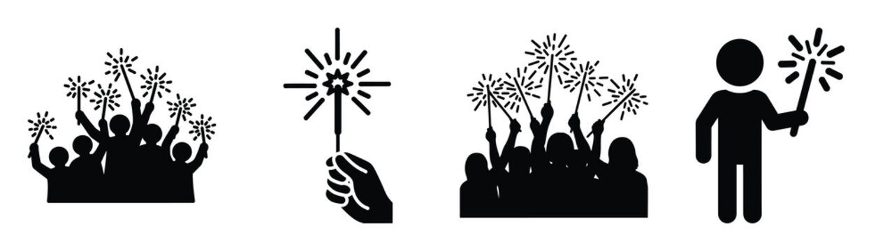 Collection of black summer sparkler celebration silhouette simple vector icon set and summer icons concept.
