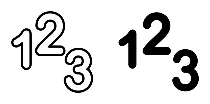 Simple Number Icons, 123 Counting Symbols, Basic Math Elements, Black and White Vector Graphics for Education and Design