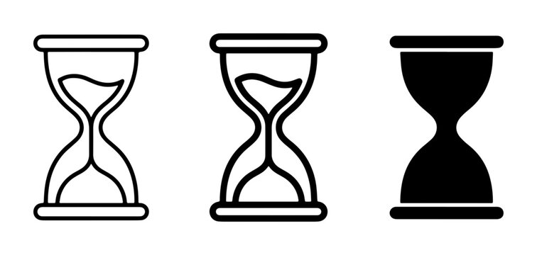 Hourglass Icons: Three Styles of Time Measurement, Sand Timer Graphics for Concepts of Time, Deadline, and Duration