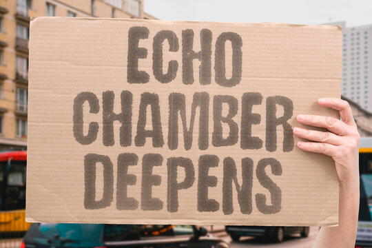 "Echo Chamber Deepens" Algorithmically curated content feeds progressively narrow users'. ALGORITHMICALLY. CURATED. PROGRESSIVELY. INFORMATION. EXTREMISM.