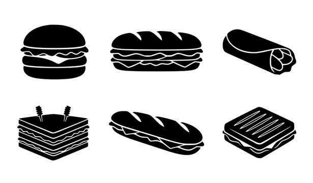 Sandwich Silhouette Vector Set Fast Food Burger Wrap Illustration Collection