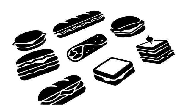 Sandwich Silhouette Collection Fast Food Wrap Burger Vector Illustration Set