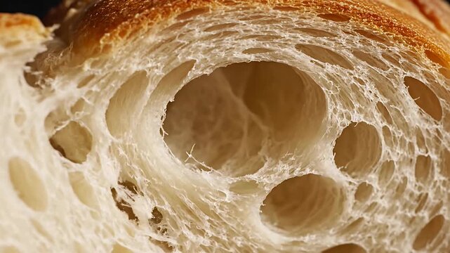 Close up of freshly baked bread showing texture and holes