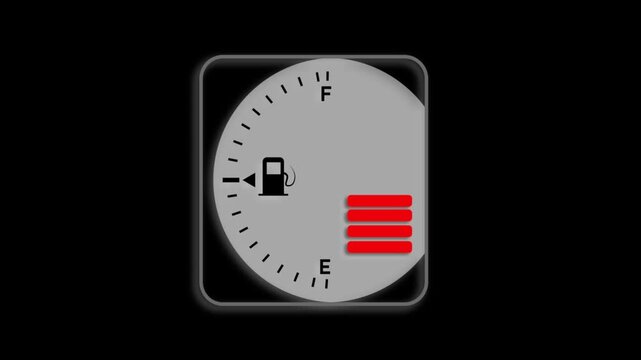 Fuel Gauge Animation with Low Petrol Indicator and Red Warning Bars for Automotive Dashboard and Energy Concepts