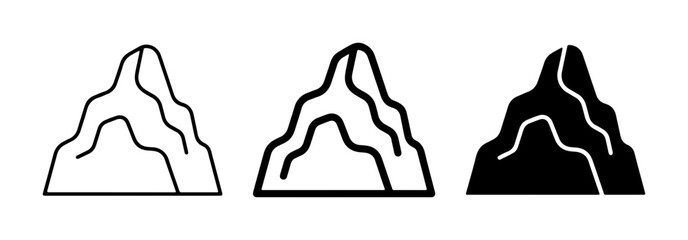 Mountain Icons Set: Minimalist Peaks, Outline and Silhouette Graphics for Adventure and Nature Themes © Arman