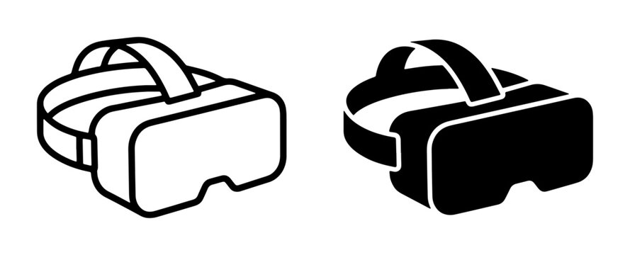 Virtual Reality Headset Icons, VR Goggles, Immersive Technology, Digital Entertainment, Futuristic Gaming Gear, Black and White Vector Graphics