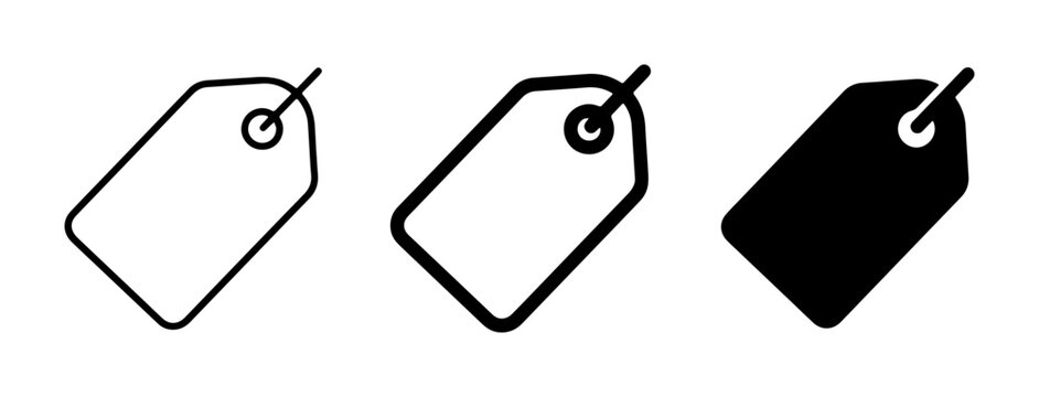 Price Tag Icons, Label Symbols, Sale Tags, Blank Tags, Black and White Vector Graphics for Retail and Marketing