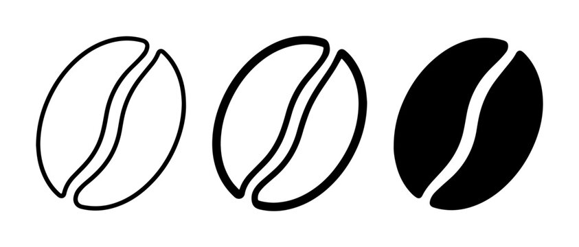 Coffee Bean Icons, Simple Vector Graphics for Cafes and Beverages, Outline and Solid Fill Styles
