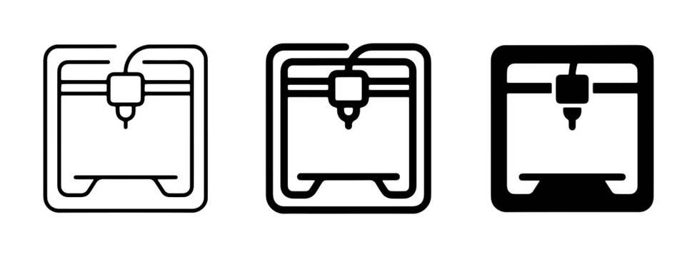 3D Printer Icons, Additive Manufacturing Technology Symbols, Modern 3D Printing Machine Graphics, Vector Set