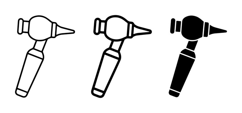 Medical Otoscope Icons, Healthcare Diagnostic Tool Vector Set, ENT Examination Equipment Graphics