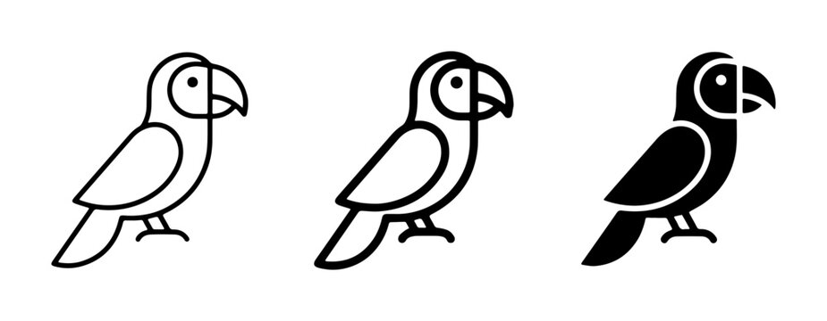 Minimalist Parrot Icons, Simple Bird Graphics, Tropical Avian Vector Set, Clean Line Art and Silhouette Styles