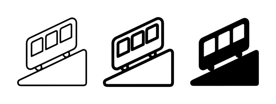 Funicular Railway Icons, Cable Car Symbols, Mountain Transport Graphics, Steep Slope Transit, Inclined Railway Vector Set